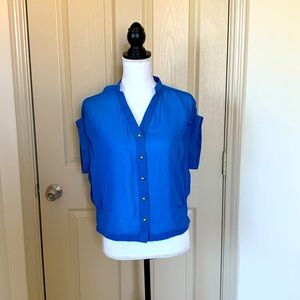 👔 Royal blue sheer button up shirt with gold buttons size medium